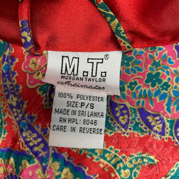 Vintage Morgan Taylor Size S Red Printed Satin Loungewear Robe - Picture 6 of 8